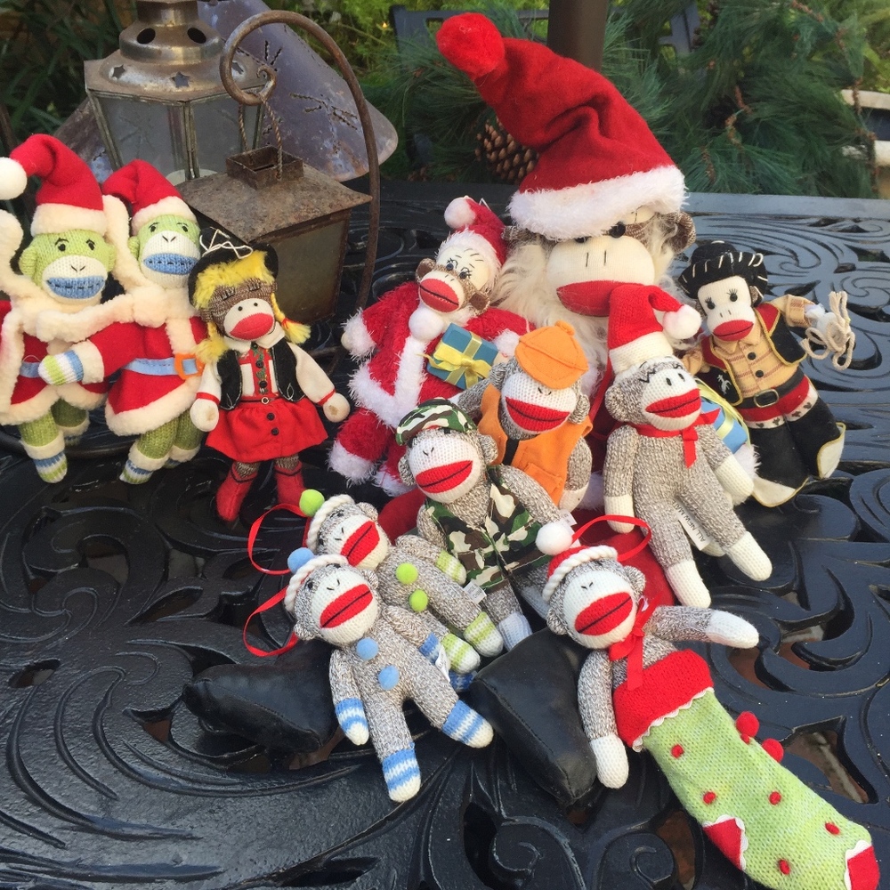 Christmas Santa Sock Monkey and Mini Sock Monkeys